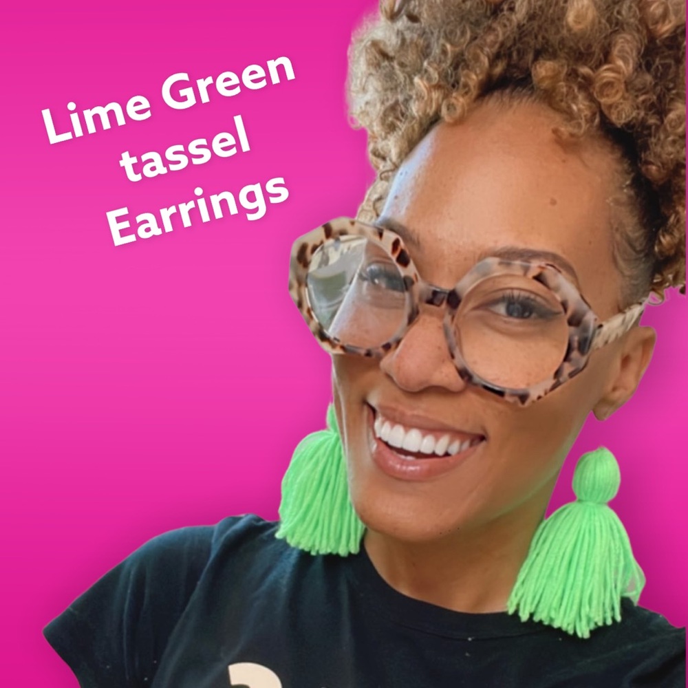 Lime Green Yarn Tassel Earrings